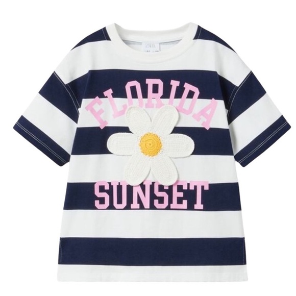 ZARA • Kids Girls Striped Navy Shirt Top Florida Sunset - Picture 1 of 4